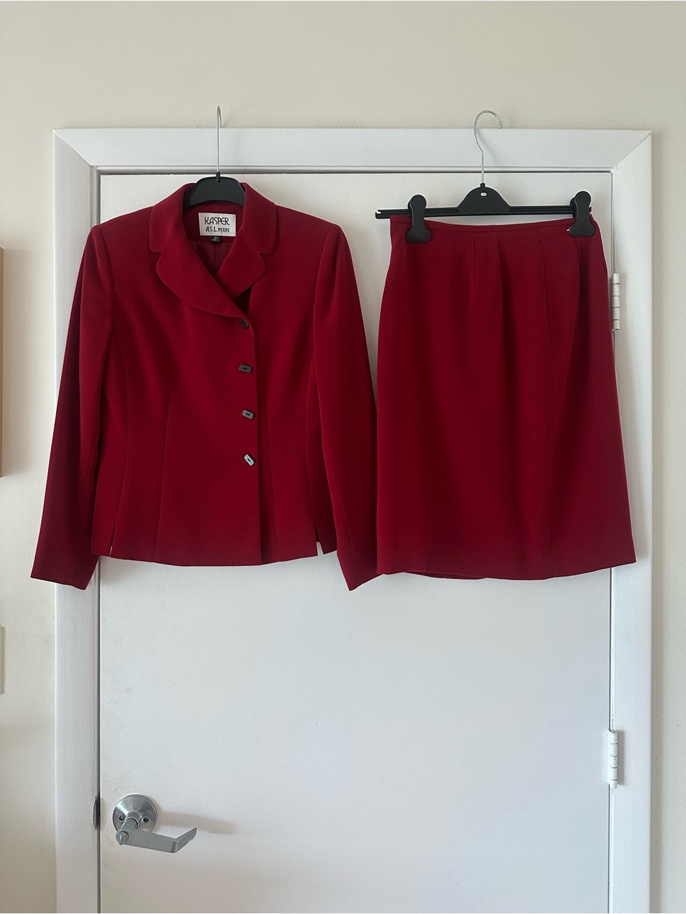 Kasper A.S.L Petite Red Tailored Skirt Suit - Jacket & Pencil Skirt